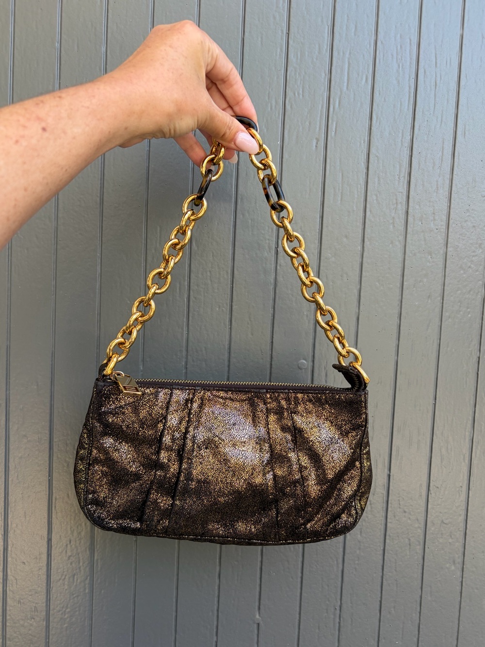 Fendi Metallic Brown Chain-Handle Shoulder Bag
